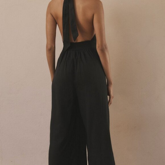 ✨🖤 Anthropologie Mock-Neck Plunge Black Jumpsuit - Size L🖤✨ - Picture 2 of 12